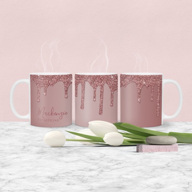 Caneca De Café Pingo de Brilho em Ouro Rosa Chic Personalizado (Criador carregado)