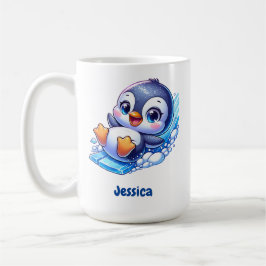 Caneca De Café Pinguim Adorável deslizando no gelo