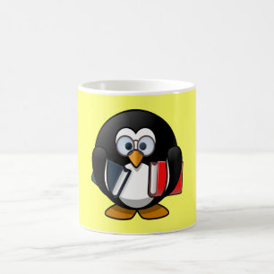 Caneca De Café Pinguim animado pequeno bonito do leitor ávido