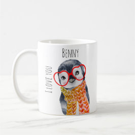 Caneca De Café Pinguim bonitinho nos óculos te ama pelo nome das 