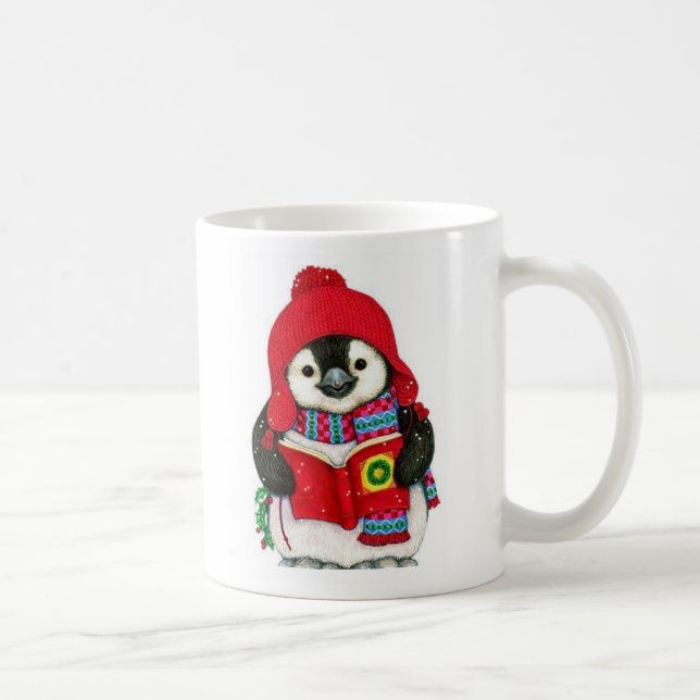 Caneca De Café Pinguim Bonito Com A Holly De Natal Carol (Direita)