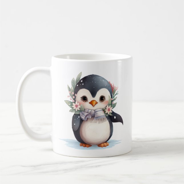 Caneca De Café Pinguim bonito com espinho e Holly (Esquerda)