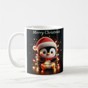 Caneca De Café Pinguim Bonito Embalado em Luzes de Natal