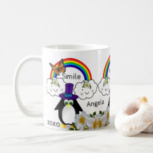 Caneca De Café Pinguim Borboleta Arco-Íris Nuvens Mug