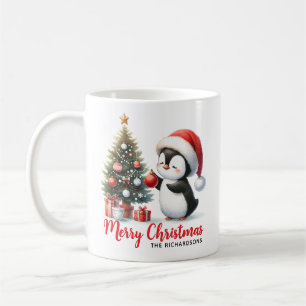 Caneca De Café Pinguim Branca e Vermelho Moderno Feliz Natal