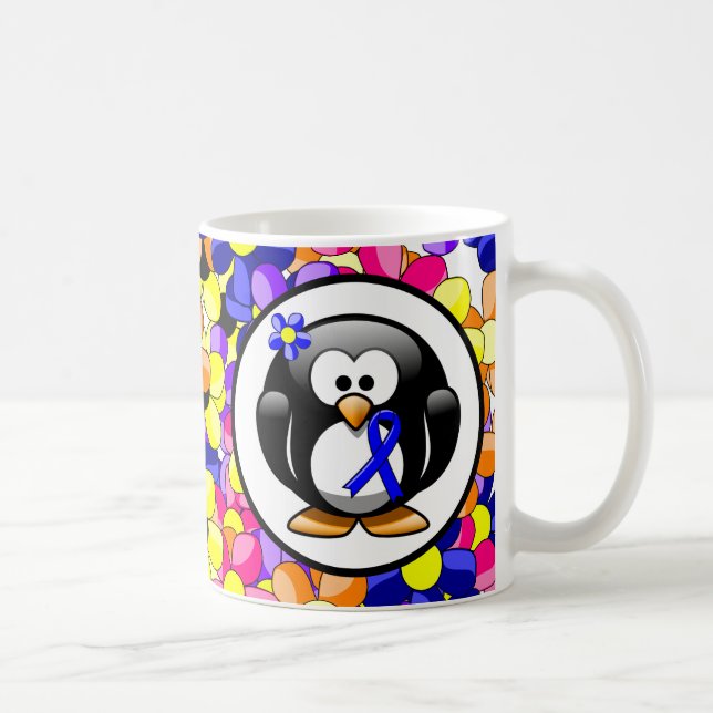 Caneca De Café Pinguim da Faixa de Sensibilização Azul (Direita)