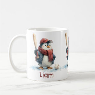 Caneca De Café Pinguim de Beisebol de Inverno Personalizado para