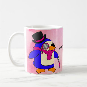 Caneca De Café Pinguim-de-cartoon bonito, cor-de-rosa