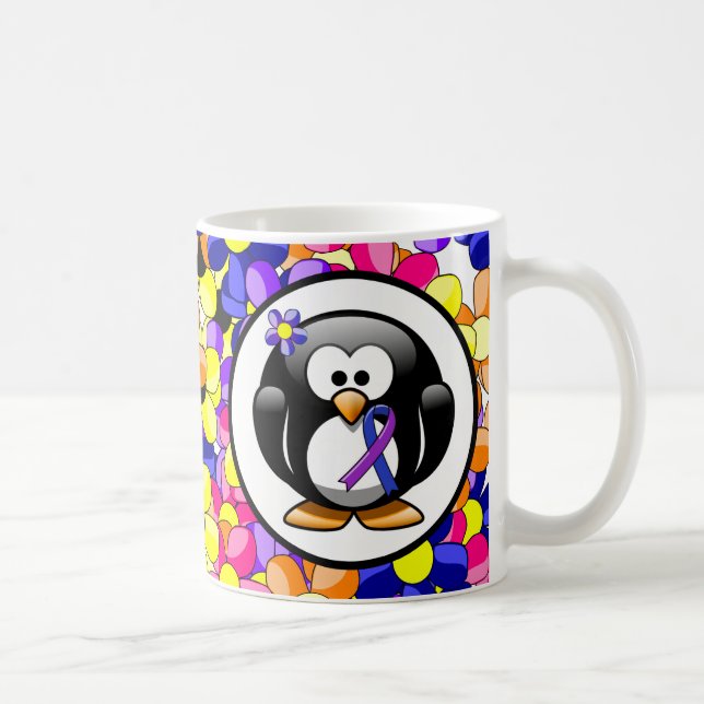 Caneca De Café Pinguim de Fita Azul e Púrpura (Direita)