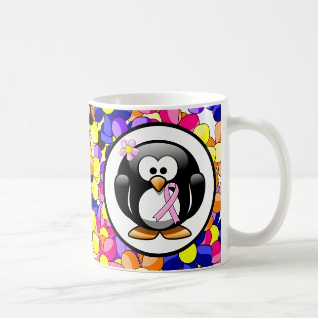 Caneca De Café Pinguim de fita de consciência rosa (Direita)