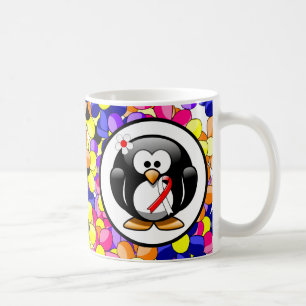 Caneca De Café Pinguim de fita vermelha e branca