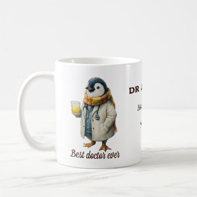 Caneca De Café Pinguim de Inverno Personalizado “Melhor Médico de (Esquerda)