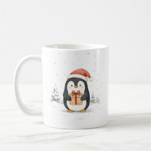 Caneca De Café Pinguim de Natal Fofo com Presente e Chapéu de Pap