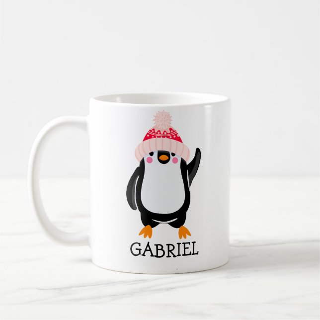 Caneca De Café Pinguim de Natal Gelado Personalizado em Chapéu Ve (Esquerda)