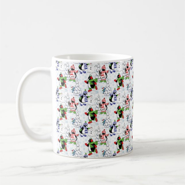 Caneca De Café Pinguim de Natal patinando (Esquerda)