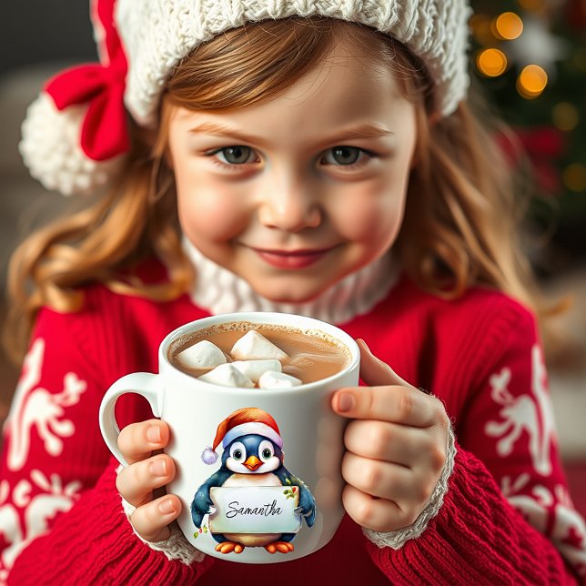 Caneca De Café Pinguim de Natal personalizado (Criador carregado)