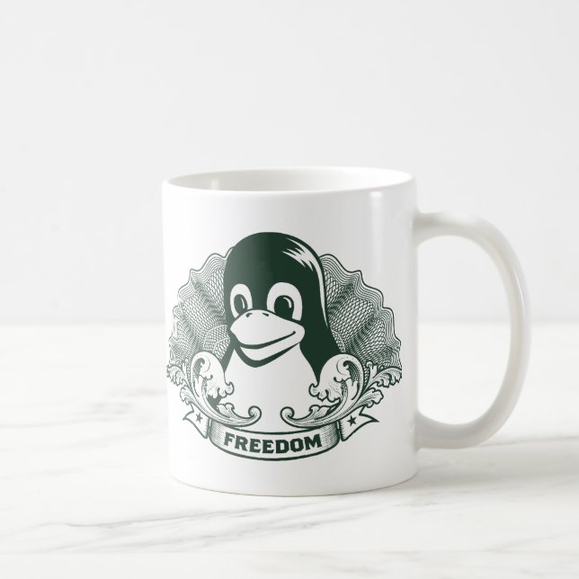 Caneca De Café Pinguim de Tux - (Linux, Open Source, Copyleft, (Direita)