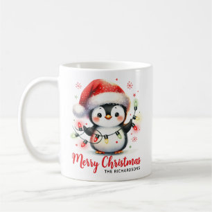 Caneca De Café Pinguim Engraçado com Luzes Modernas e Feliz Natal