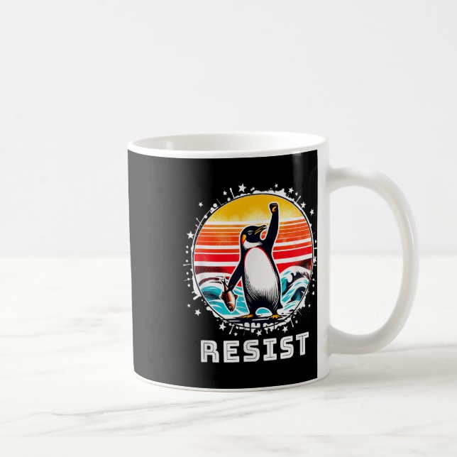 Caneca De Café Pinguim Engraçado Resiste Pinguins em Protesto Con (Direita)