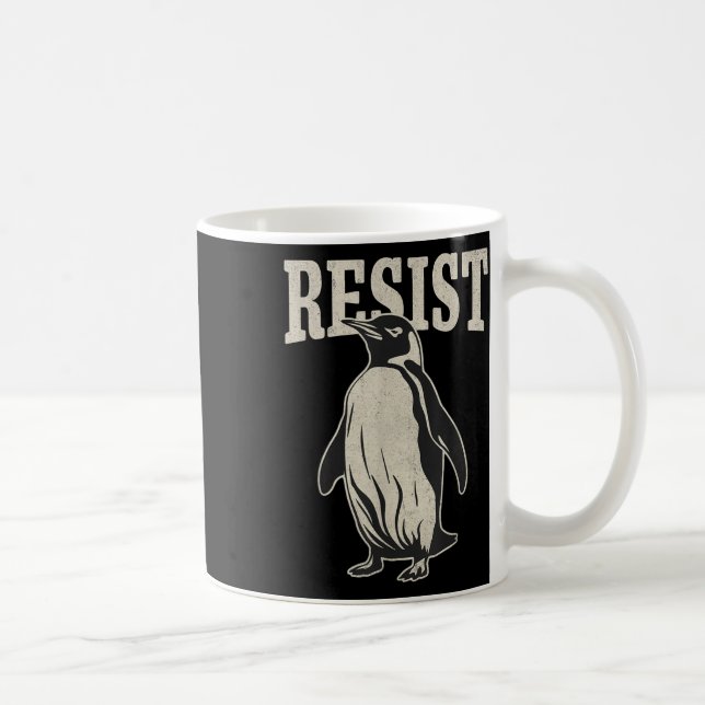 Caneca De Café Pinguim Engraçado Resiste Pinguins em Protesto Con (Direita)