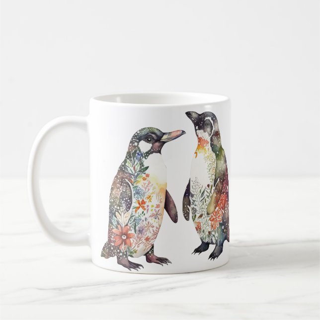Caneca De Café Pinguim Floral Bonito (Esquerda)