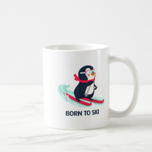 Caneca De Café Pinguim fofo nascido para esquiar esquiando animal