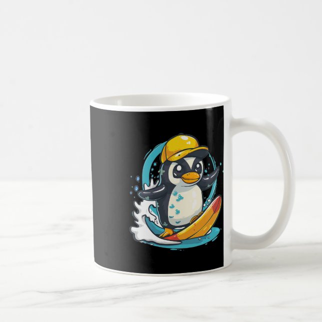 Caneca De Café Pinguim Fofo Surfando  (Direita)