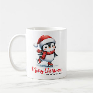 Caneca De Café Pinguim Gelado Pagueiro Branco Vermelho Feliz Nata