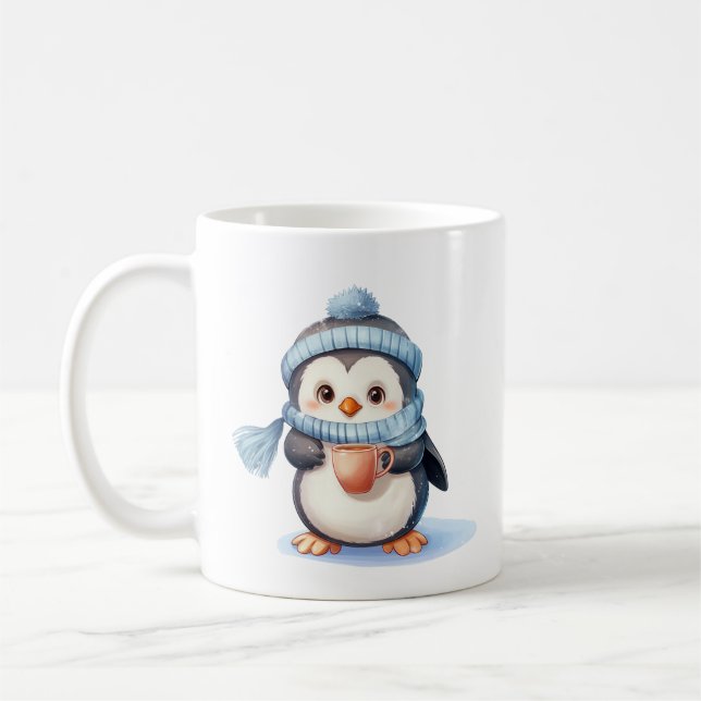 Caneca De Café Pinguim giro com roupa de inverno e taça (Esquerda)