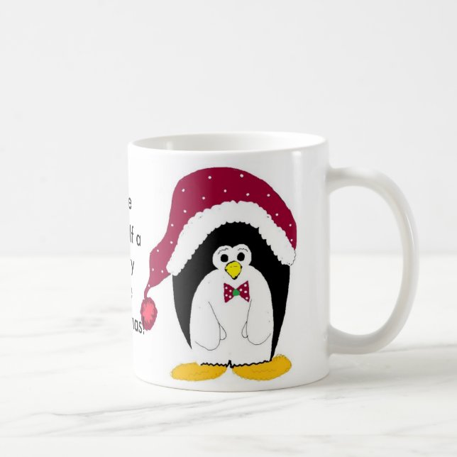 Caneca De Café Pinguim legal num Chapéu Vermelho (Direita)