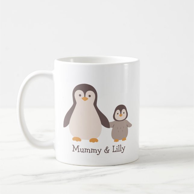 Caneca De Café Pinguim-Mãe e Bebê - Nomes Personalizados Bons (Esquerda)