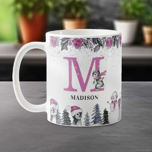 Caneca De Café Pinguim Monograma Nome Natal