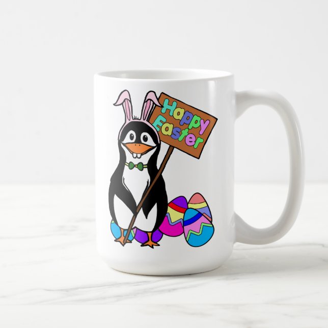 Caneca De Café Pinguim páscoa com Ovos Coloridos (Direita)