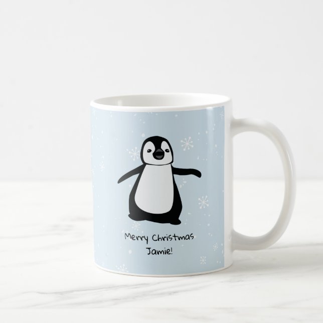 Caneca De Café Pinguim Personalizado Neve de Natal (Direita)