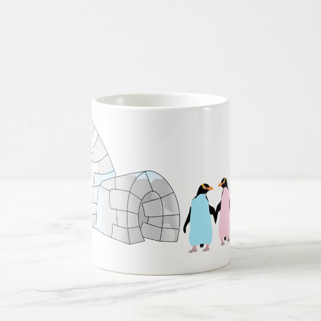 Caneca De Café Pinguins cor-de-rosa e azuis em igloo (Centro)