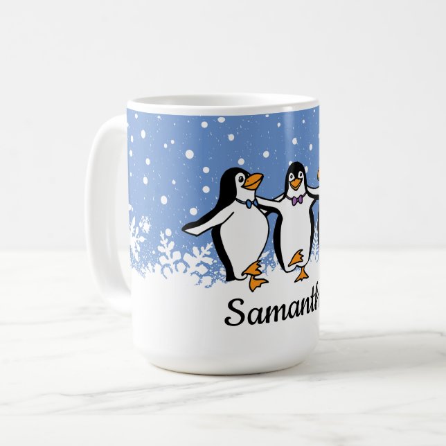 Caneca De Café Pinguins Dançantes (Frente Esquerda)