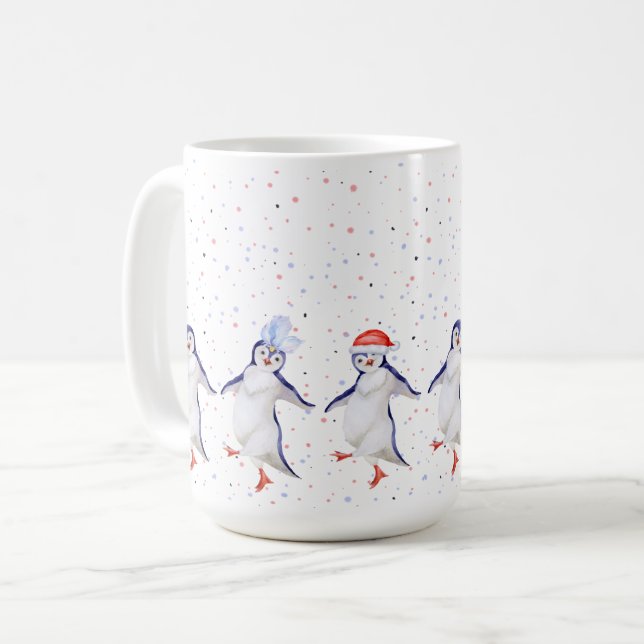 Caneca De Café Pinguins Dançantes Bonitos Natal (Frente Esquerda)