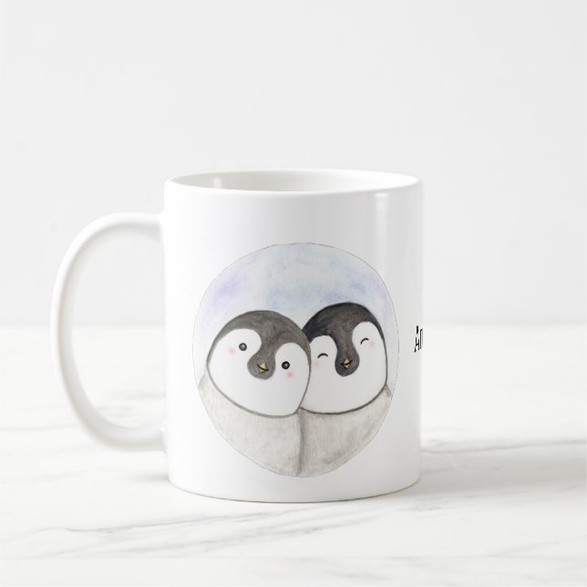 Caneca De Café Pinguins de bebê bonitos Nome personalizado Presen (Esquerda)