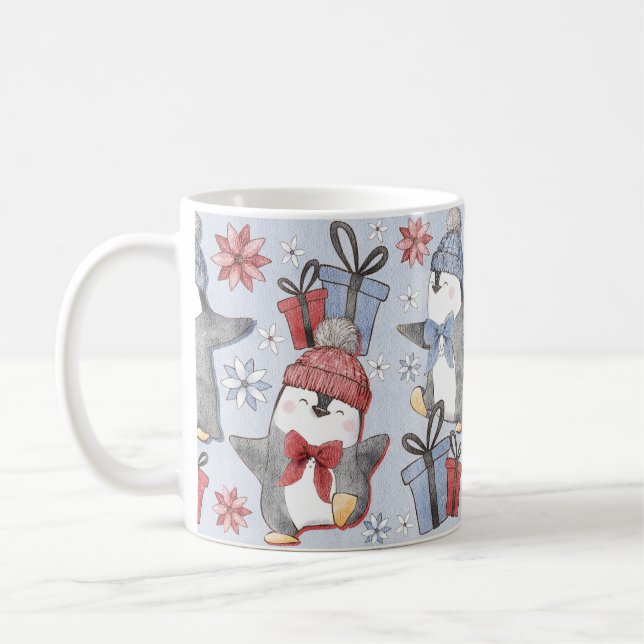 Caneca De Café Pinguins de dança festiva de inverno (Esquerda)