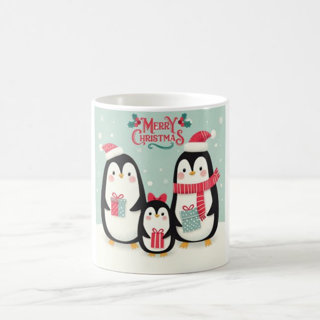 Caneca De Café Pinguins de neve de Natal feliz (Centro)