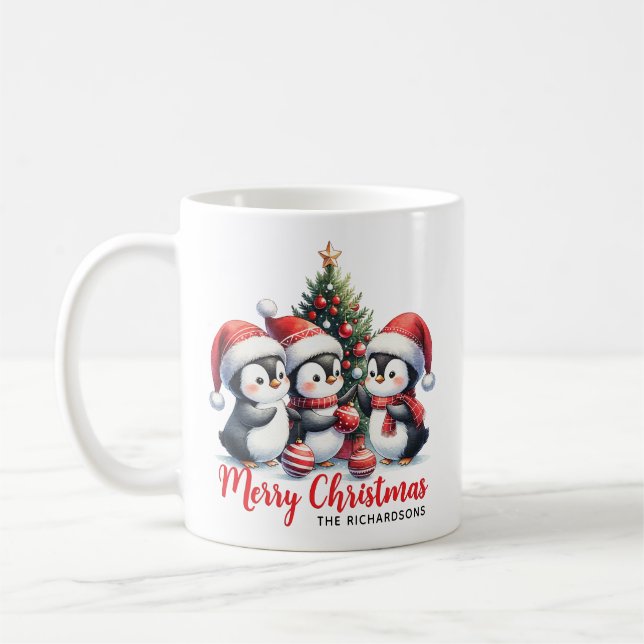 Caneca De Café Pinguins engraçados, branco e feliz Natal (Esquerda)