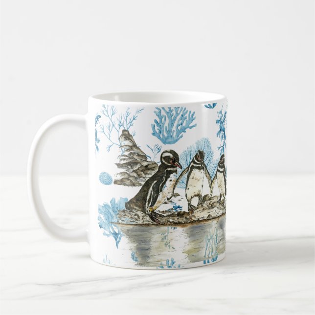 Caneca De Café Pinguins Galápagos Pintados com Mão Ameaçados (Esquerda)