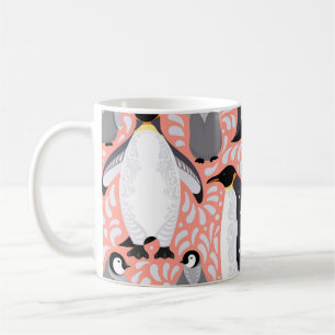 Caneca De Café Pinguins imperadores, filhotes, padrão decorativo 