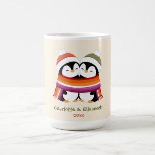 Caneca De Café Pinguins Lésbicas Natalinos Confortáveis Personali