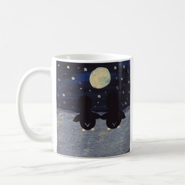 Caneca De Café Pinguins numa Noite com Lua Cheia (Esquerda)