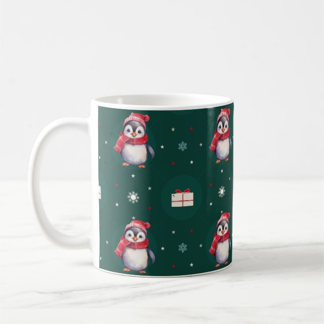 Caneca De Café Pinguins Papais noeis Green Feliz Padrão de Natal  (Esquerda)