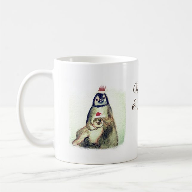 Caneca De Café Pinguins Personalizado Naame Holiday Mug (Esquerda)