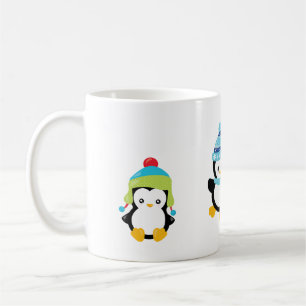Caneca De Café Pinguins vestidos para o inverno