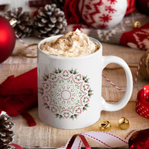 Caneca De Café Pinheiro de Natal Elegante com Folhagens e Pinhas