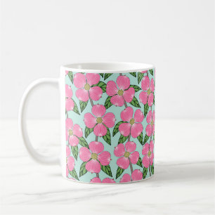 Caneca De Café pinheiro florado cor-de-rosa estampado em aqua